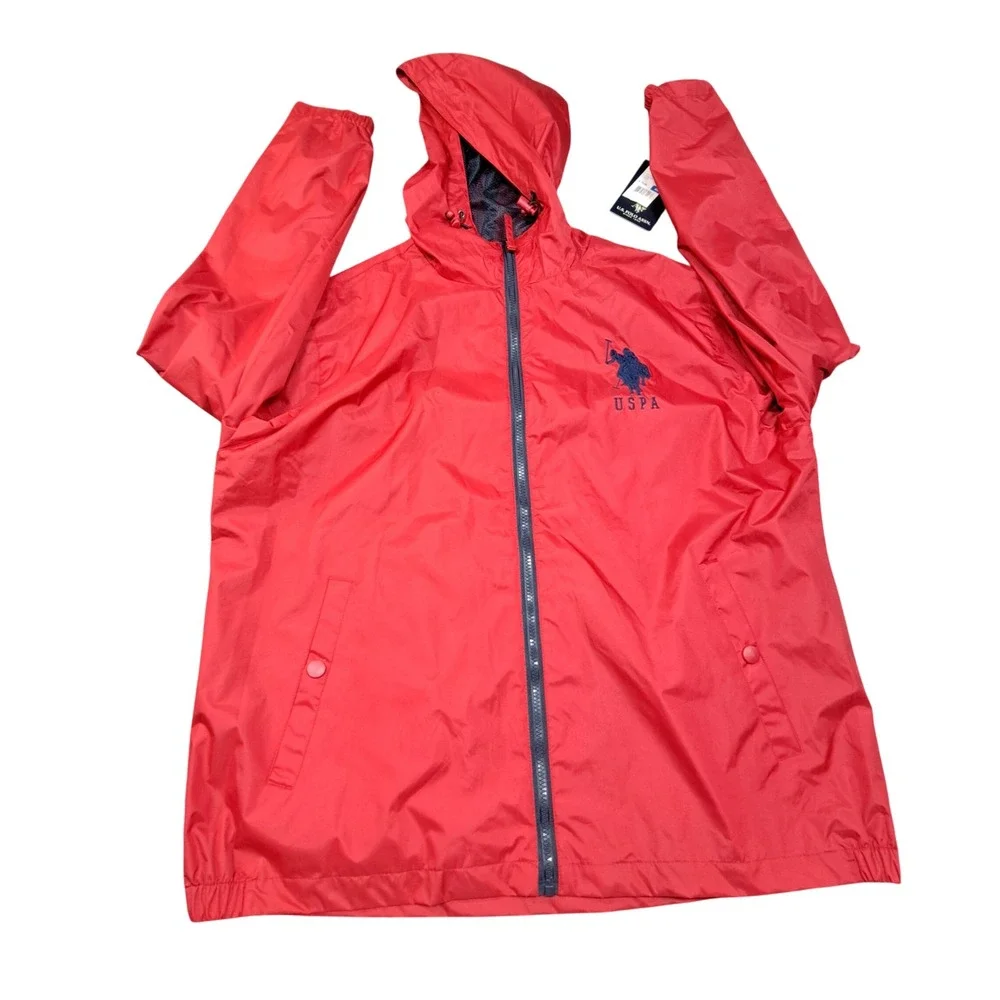 US Polo Assn Mens Windbreaker Jacket Red Hooded Mesh Lined XL 105453P2